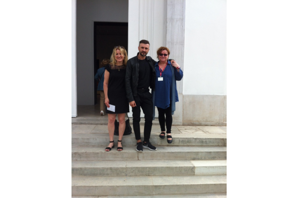 Jane Neal, Adrian Ghenie and Corina Șuteu, in front of the Romanian Pavilion, Venice (2015)